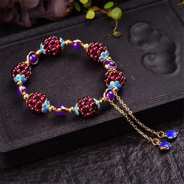 Bracelets porte-bonheur pierre grenat naturel Bracelet ethnique grenade cristal charmant multi-cercle pour femme cadeau bohême mignon bijoux fins