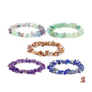 Bracelets à breloques Pierre précieuse naturelle Gravier Chip Bracelet Irregar Crystal Stretch Perles Filets Bracelets Quartz Améthyste Bracelet Pour Drop Dhufx