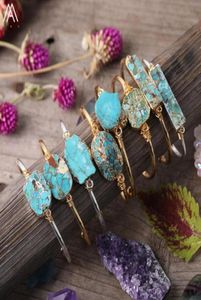 Bracelets de charme de ligne d'or naturel Turquoises Perles de dalle ouvertes Bracles de la mode femme argentée enveloppé Howlite Couples6455627
