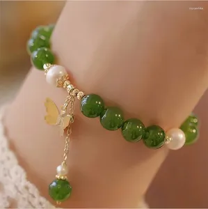 Bracelets de charme Bracelet de jadéite vert naturel pour dames avec un design exquis à la main perles de cristal bijoux arrivée femmes accessoires