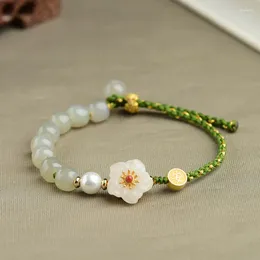 Bedelarmbanden Natuurlijke Tian Jade Zuid Rode Agaat Kleine Perzik Bloesem Armband Gevlochten Touw Nis Ontwerp Fortuin Boudoir Cadeau Accessoire