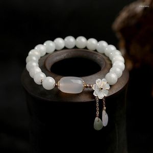 Bracelets de charme Jade naturel 14K plaqué or pendentif femme coquille fleur goutte d'eau braceletcharm inte22