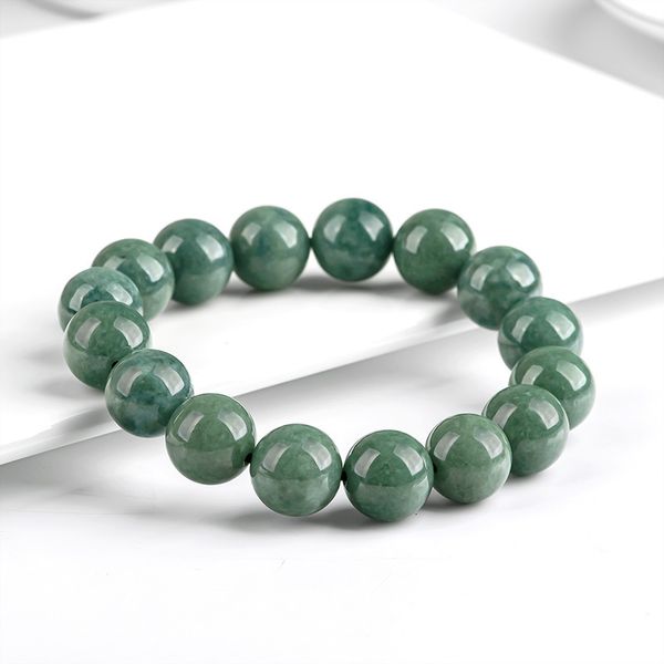 Pulseras de encanto Jadeite Natural Dark Green Bead Ice Grade Jade for Men Mujeres Collectibles Joyas de lujo para cenas 230816