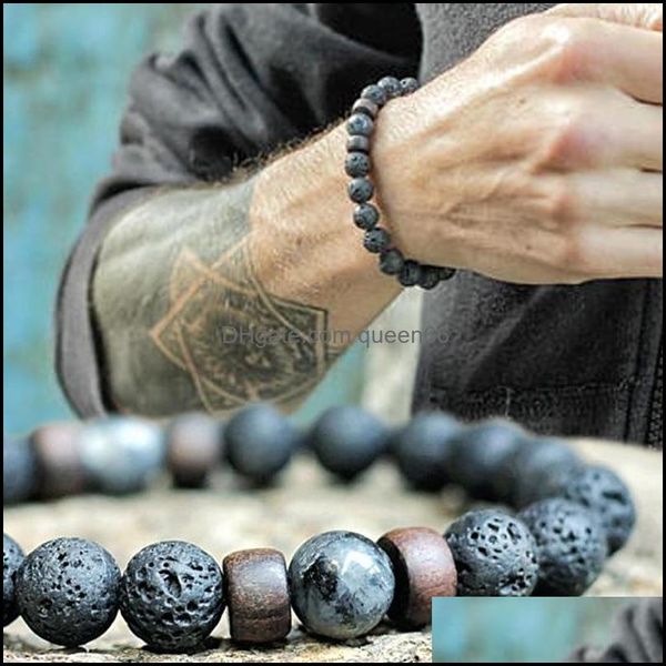 Braceletas Charlets Natural Lava Rock Stone Beads Mem Mem Unisex Wooden Bead DifuserBracelets para mujeres caída otgso