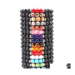 Bedelarmbanden natuurlijke lava stenen armband armbandbanden 7 chakra's yoga kralen etherische oliediffuser elastisch voor vrouwen mannen sieraden drop de dhdqy