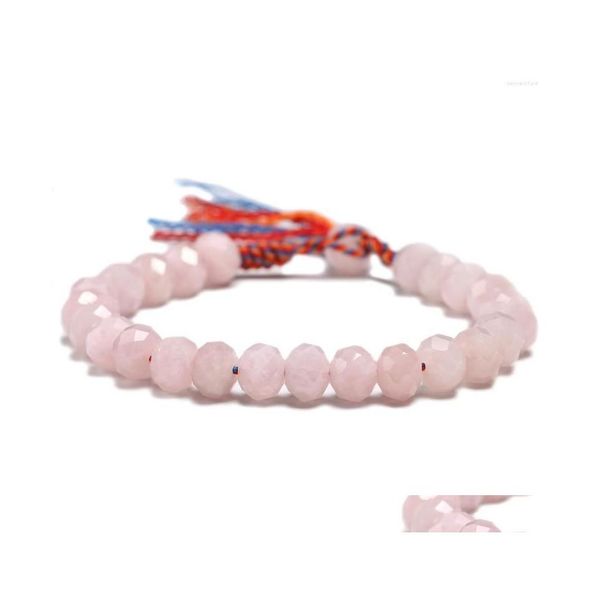 Bracelets de charme Naturel Madagascar Rose Quartz Bracelet tressé pour femmes Couleur Corde Tibétain Bouddhiste Perles Chanceuses À La Main 8mm Drop Dh5Sa