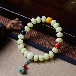 Bedelarmbanden Natuurlijke Melk Geel Bodhi Wortel Armband Gesneden Meloen Jade Lotus Peng Accessoires Witte Vrouwelijke Boeddha