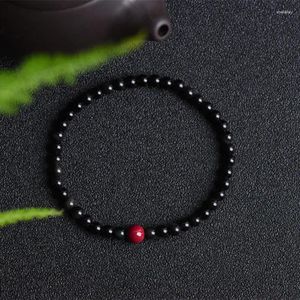 Bedelarmbanden Natuurlijk Obsidiaan Enkele ringarmband Cinnaber kralen Modieus Eenvoudig en veelzijdig Heren Dames Ruwe sieraden