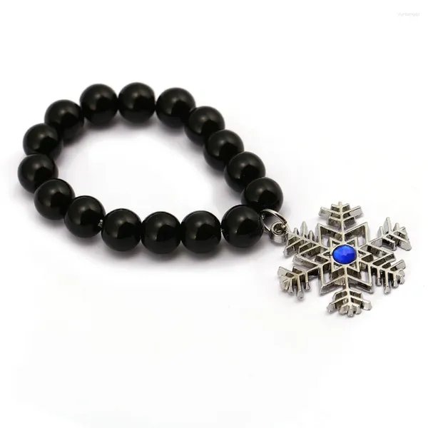 Pulseras de encanto Natural Oxy Stone 10 mm Copo de nieve Cuentas Buda Pulsera Cadenas elásticas Brazalete para mujeres Hombres