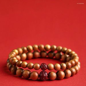 Pulseras con dijes Cuentas de madera de durazno natural Púrpura Cinabrio Flor de loto Lucky Brazalete hecho a mano Red Drop Ship Cuerda DIY Tamaño Ajustar encantos