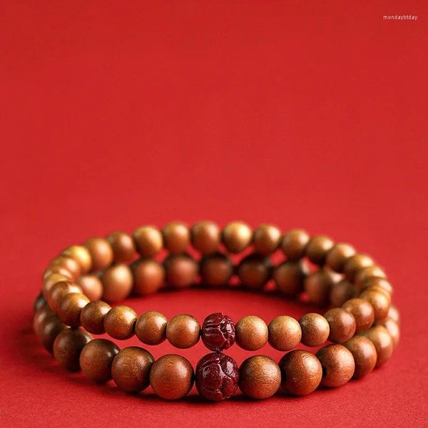 Pulseras con dijes Cuentas de madera de durazno natural Púrpura Cinabrio Flor de loto Lucky Brazalete hecho a mano Red Drop Ship Cuerda DIY Tamaño Ajustar encantos