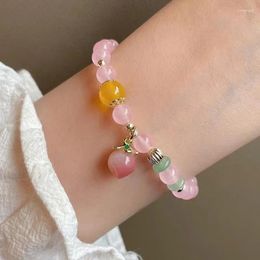 Charm Armbanden Natuurlijke Roze Kristal Armband Voor Vrouwen Mode-sieraden Met Charmante Perzik Hanger Elastisch Touw Verstelbare Polsband Items