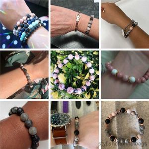 Pulseras con dijes Pulsera de cuentas de piedra de cebra rosa natural Pulsera con dijes de lava de 8 mm Joyería de yoga para mujeres Hombres Pulsera de amistad R230905