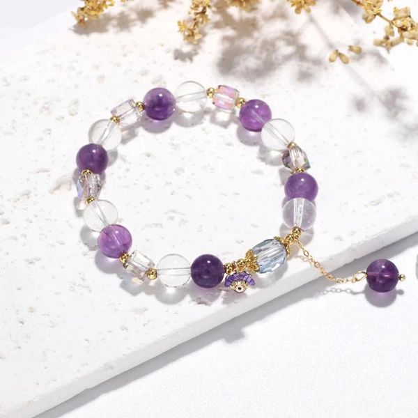 Bracelets de charme Bracelet en cristal violet naturel pour femmes perles de verre doux bijoux fins conception unique étudiant ie cadeaux d'amitié 2024