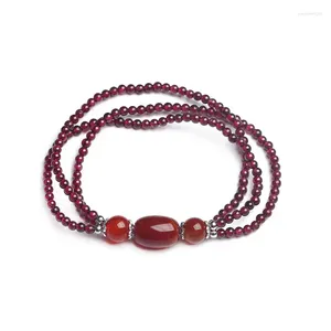 Bracelets de charme Bracelet de perles de baril d'agate rouge naturel trois cercles personnalité minimaliste bijoux personnalisés pour les femmes vêtements quotidiens préfet
