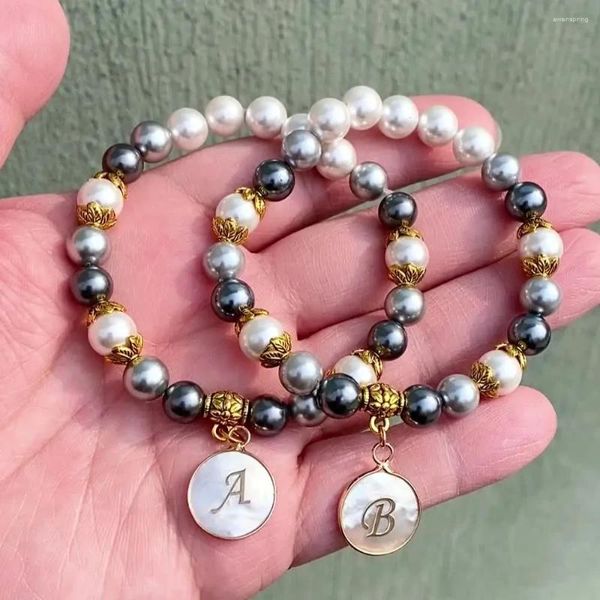 Bracelets porte-bonheur perles de coquillage naturel Bracelet A-Z Alphabet Initial 26 lettre pour femmes hommes nom bracelets bijoux cadeau