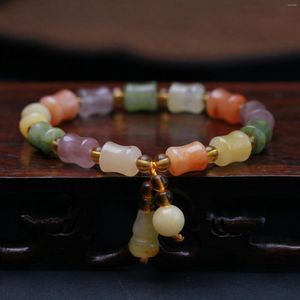 Pulseras con dijes de ágata de seda Natural, pulsera de cuentas de nudo de bambú para mujer, brazalete de piedra de la suerte, amuletos, joyería, colgante de calabaza, regalos