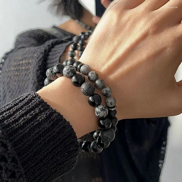 Bracelets de charme Bracelets Natural Snowflake Obsidian Stone Perles Bracelet Roches volcaniques Albâtre Bijoux