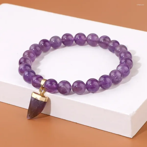 Pulseras de encanto Piedra natural 6 mm Pulsera de cuentas Curación Reiki Amatistas Forma de cuchillo para mujeres Hombres Joyería Regalos