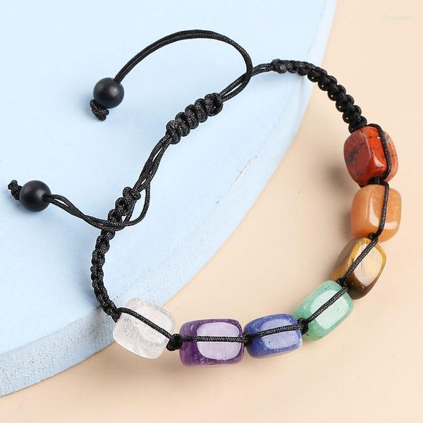 Pulseras con dijes Piedra natural 7 Chakra Cuentas cuadradas Hombres Mujeres Colorido Hecho a mano Trenzado Energía Reiki Cuerda curativa Brazaletes JewelryCharm Lars2