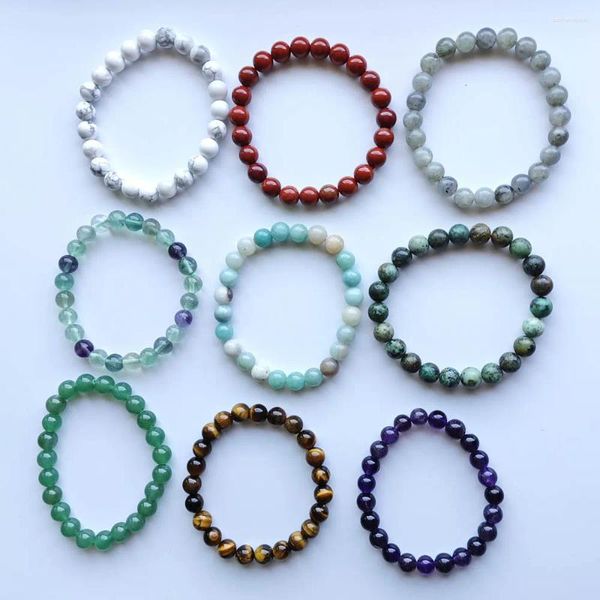 Bracelets de charme Pierre naturelle Amazonite Turquoise africaine 8mm Perles Bracelets extensibles faits à la main Cadeau pour femmes Bijoux En gros 6pcs