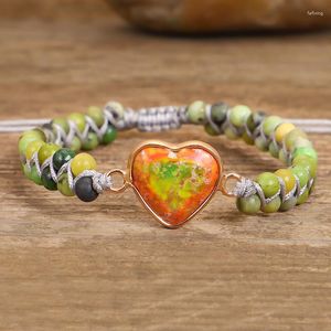 Braceletas Charlets Beads Natural Stone Bracelet with Seard Heart Women String Tracked Handmade Macrame