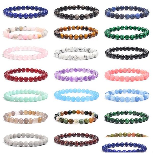 Bracelets de charme Bracelet de perles de pierre naturelle pour femmes hommes améthystes cristal quartz aigue-marine jades bijoux agates bracelet élastique D DHPRK