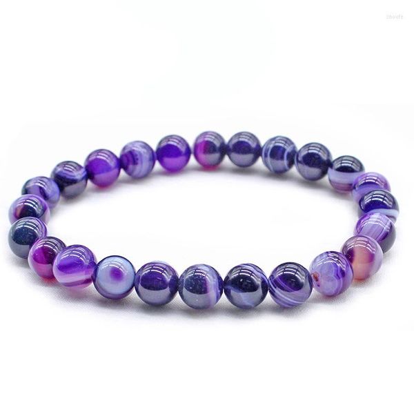 Bracelets porte-bonheur perles de pierre naturelle Bracelet pour femmes couleur violette Agates Onyx bouddha élastique rond perlé bracelets Yoga bijoux 8mm