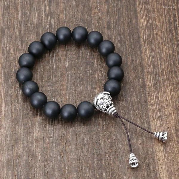 Bracelets de charme Bracelet de perles de pierre naturelle hommes Onyx Sanskrit Om prière tibétaine Mala Lutos méditation pour femmes bijoux cadeau