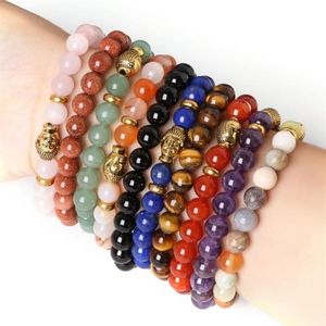 Charm Armbanden Natuursteen Kralen Gouden Boeddha Hoofd Armband Tijgeroog Yoga Kralen Armbanden Voor Mannen Vrouwen Vriend Gift3233