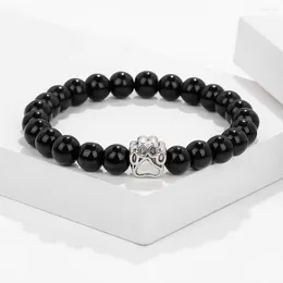 Pulseras con dijes Piedra Natural Ónix Negro Con Cuentas Amigo Perro Paw Print Homme Femme Amantes De Las Mascotas Joyería Regalos