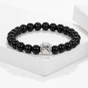 Bedelarmbanden Natuursteen Zwarte Onyx Kralen Vriend Hond Pootafdruk Homme Femme Dierenliefhebbers Strench Sieraden Geschenken