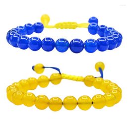 Bracelets porte-bonheur pierre naturelle bleu et jaune ukrainien tissé perlé Couple fait à la main corde tressée chaîne de poignet réglable