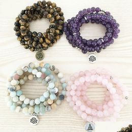 Bracelets de charme Bracelet en pierre naturelle 108 Mala Yoga Collier Mat Bijoux Drop Livraison Dhvlw