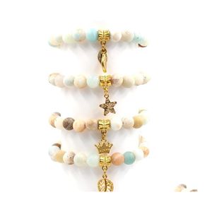 Pulseras con dijes Pulsera de piedra natural Amazon Scrub Cinco puntas Estrella Hoja Corona Colgante Grano Gota Entrega Joyería DHWDZ