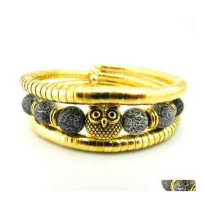 Bracelets de charme Bracelet en pierre naturelle Bracelet perles mignon hibou Colorf pierres bijoux livraison directe Dhaql