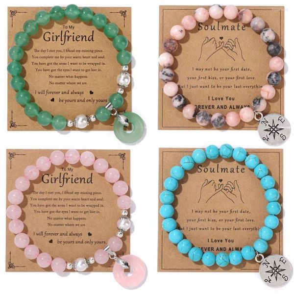 Bracelets de charme Bracelet en pierre naturelle cadeau pour âme soeur mari femme boussole coeur paix boucle pendentifs hexagonaux bracelet énergie bijoux