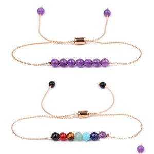 Bracelets De Charme Pierre Naturelle Chakra Bracelet 4Mm Améthyste Agate Rouge Oeil De Tigre Lazi Chaîne De Fil De Cuivre Réglable Femmes Yoga Bijoux Dhvu3