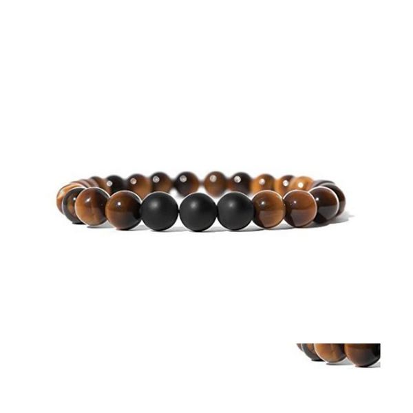 Pulseras con dijes de piedra natural para mujeres, hombres, hechos a mano, 8 mm, cuentas de yoga, brazalete, negro mate, ágata, tigre, pulsera, joyería de moda B574S F Dhkma