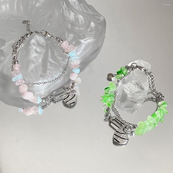 Bracelets porte-bonheur pierre naturelle coeur breloques pour femmes Simple Chakra Rose Quartz vert gemme chaîne de pierres précieuses bijoux de mode