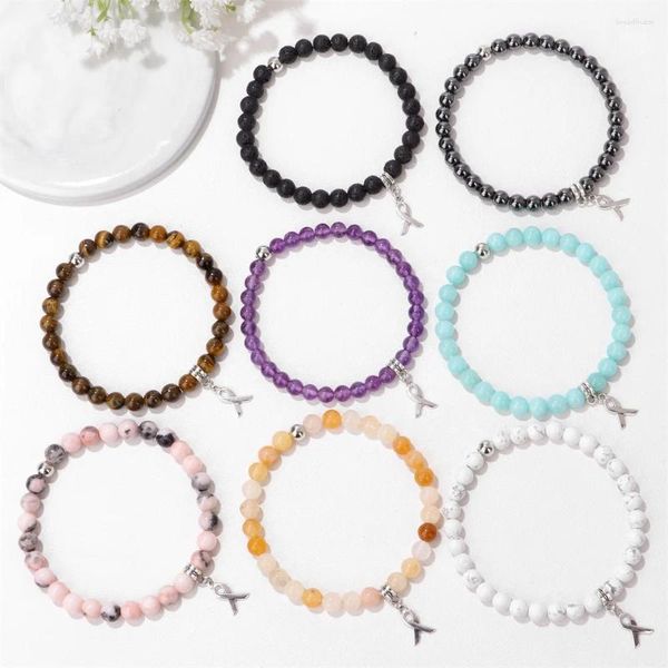 Pulseras de encanto Piedra natural Hematites Amazonits Con cuentas Corazón Cinta Mujeres Conciencia Joyería Cáncer de mama