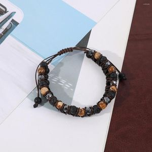 Bracelets à breloques Bracelet tressé en perles de lave à double rangée de pierres naturelles
