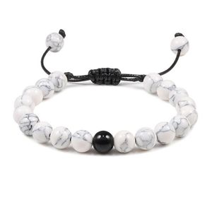 Bedelarmbanden natuursteen lava mat wit zwart gevlochten armband verstelbare paren afstand kralen voor mannen vrouwen sieraden geschenken dhs9a