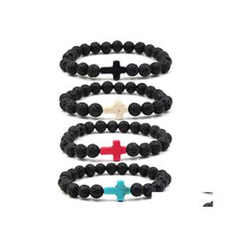 Bracelets de charme bracelet de lave en pierre naturelle bracelet croix d'huile essentielle diffuseur 8 mm perles de yoga femmes hommes bijoux dhs q58fz drop dhfxk
