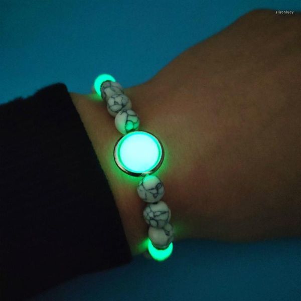 Pulseras con abalorios, pulsera con cuentas luminosas de piedra Natural, brazalete para mujer, joyería fluorescente para Halloween que brilla intensamente para hombre