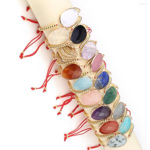 Bracelets de charme Pendentif en pierre naturelle à facettes Guérison Cristal Agate Perles en alliage d'or Cordon rouge Tricot pour cadeau de bijoux