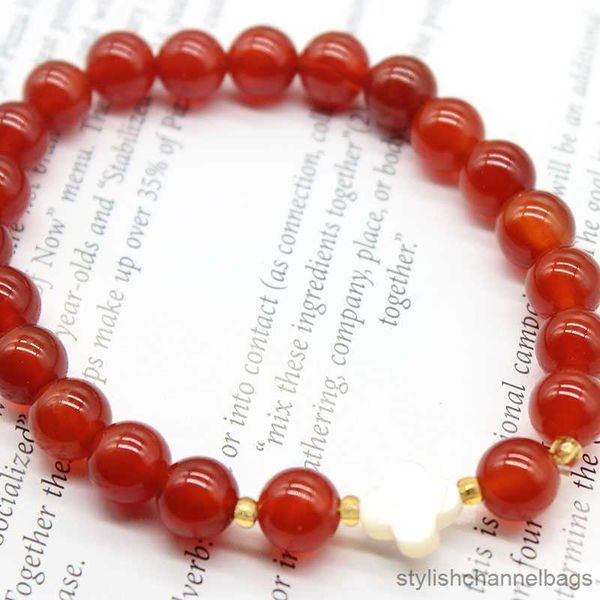 Pulseras con dijes Piedra natural Cornalina roja Pulsera elástica Shell Spacer Beads Brazalete Hombres Mujeres Pulseras Joyería Regalos de yoga 8 mm R230905