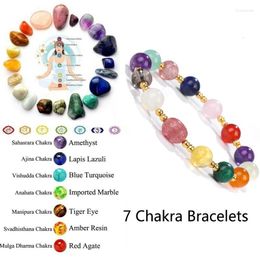 Pulseras de encanto Piedra natural Cuarzo de fresa con cuentas 7 Chakra Mujeres Energía Pérdida de peso Terapia de salud Joyería