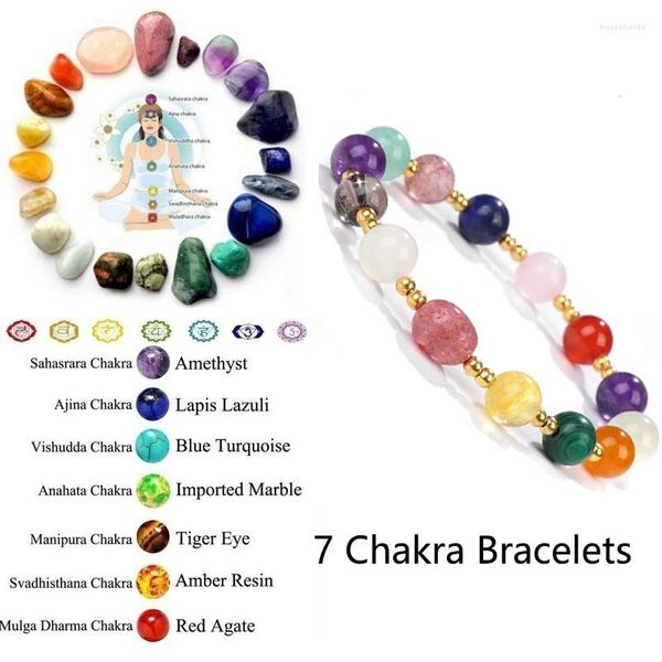 Bracelets de charme Pierre naturelle Quartzs de fraise perlés 7 Chakra Femmes Énergie Perte de poids Bijoux de thérapie de santé