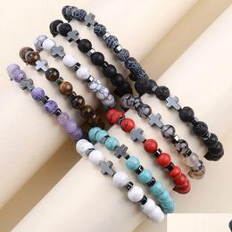 Bracelets De Charme Pierre Naturelle Oeil De Tigre Perles De Bois Chapelet Hématite Crosx Méditation Bracelet Femmes Yoga Bijoux Drop Delivery Dhben